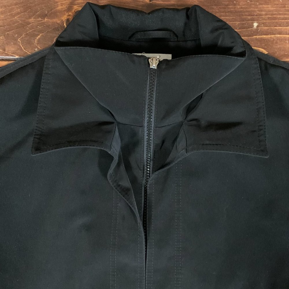 Women's Gallery Black Medium Hidden Full Zip Double Collar Polyester Jacket EUC - Picture 6 of 13
